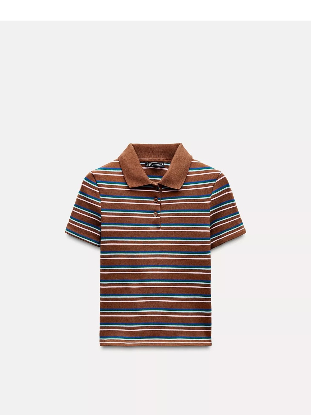 Zara Brown Striped Polo with Blue & White Accents